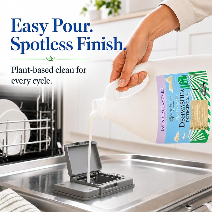 Ginger Lily Farms Plant-Based Dishwasher Detergent Gel, Lavender Chamomile Scent, 1 Gallon Refill (Pack of 4), Eco-Friendly, 100% Vegan & Cruelty-Free
