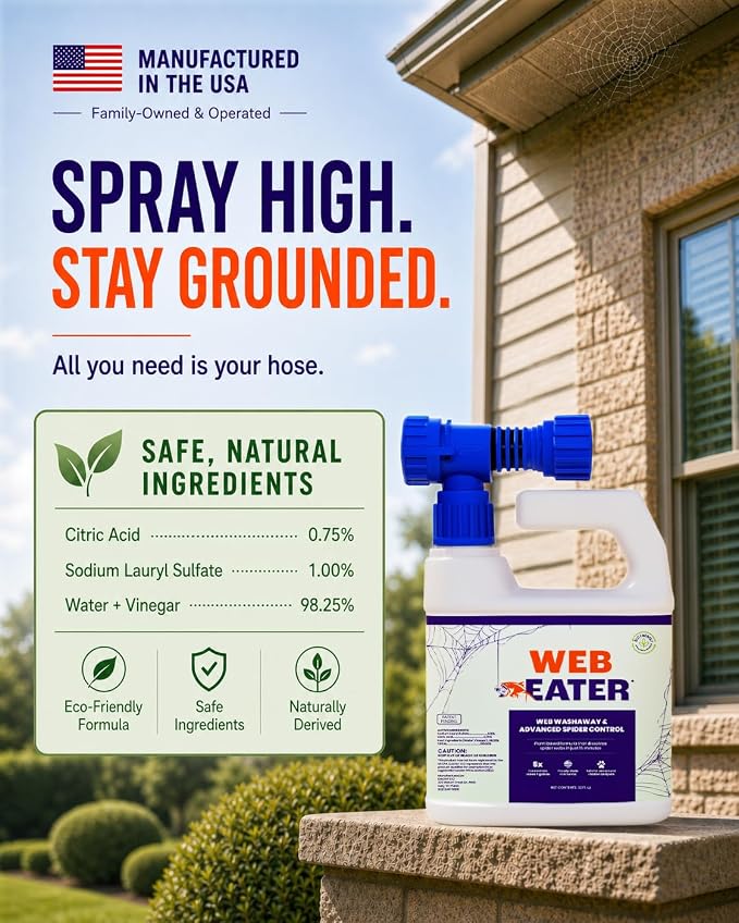™ Advanced Outdoor Spider Web Dissolver & Spider Repellent — 32 oz Concentrated Formula with Sprayer — Pet Friendly Long-Lasting Spider Control Up to 6 Months