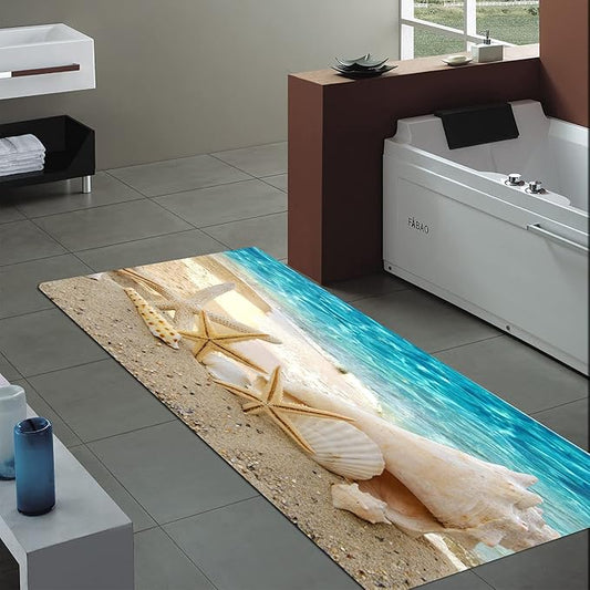 WODEJIA Non Slip Bath Rugs Sponge Foam for Bathroom,Soft Flannel Mat Rug for Living Room, Absorbent Water Clearance MatS for Forlaundry Room and Kitchen,Ocean Beach Themed Carpt 71x24 Inches