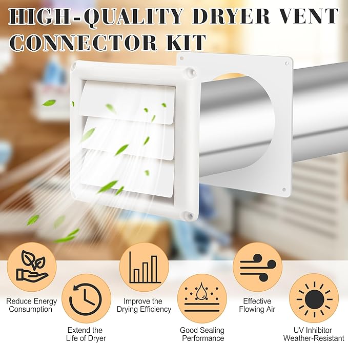 4 Inch Dryer Vent Kit Through Wall with Hose/Duct Connector/Wall Plate, Dryer Vent Hose Connector Wall Ducting Kit for Bathroom Ventilation Fans Exhaust,Ceiling Washer Air Circulation Coldairsoap