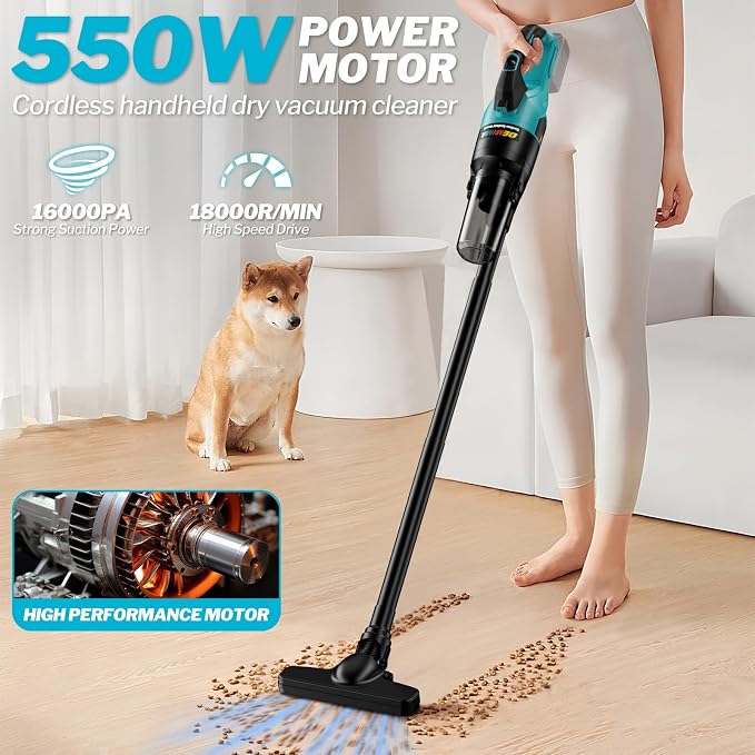 Cordless Vacuum Cleaner for Makita 18V Battery, 6 in 1 Handheld Electric Vacuum Cleaner with HEPA Filter and LED Light, 46 CFM Portable Hand Vacuum for Floor, Carpet, Car (Battery Not Included)