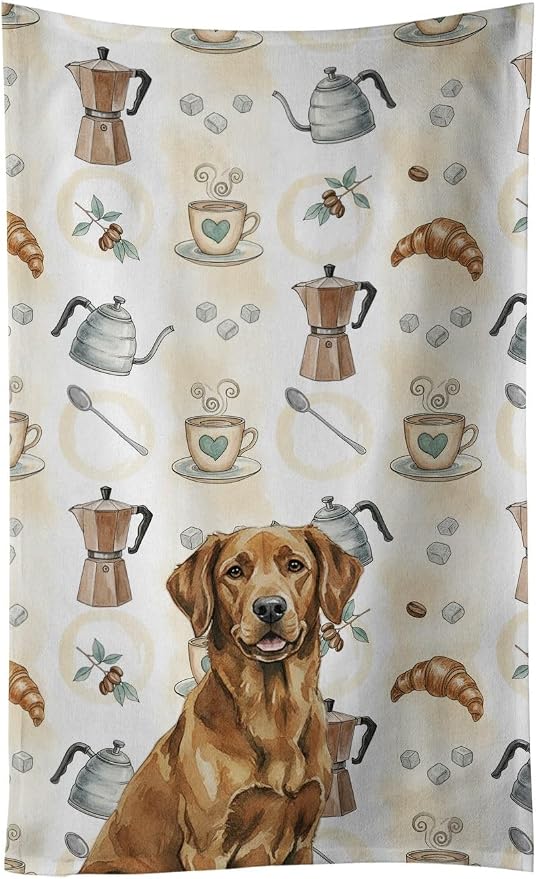 Caroline's Treasures Chesapeake Bay Retriever Coffee Bar Kitchen Towel Velour Plush Front and Cotton Loop Back Machine Washable