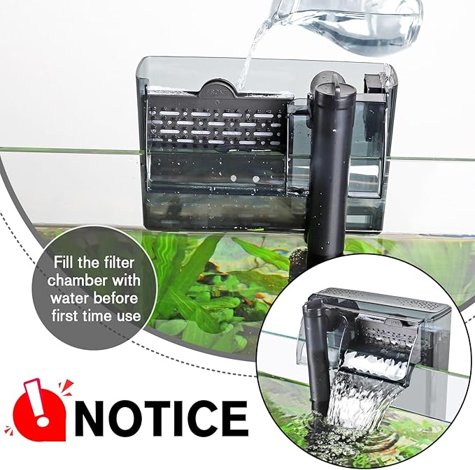 hygger Aquarium HOB Filter 105 GPH for 10-20 Gallon Fish Tank Power Filter with Adjustable Water Flow Extendable Intake Tube External Hang-On Back