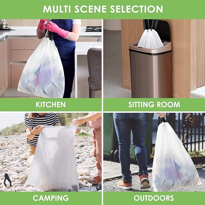 Teivio 8 Gallon 210 Counts Strong Drawstring Trash Bags Garbage Bags, Medium Kitchen Trash Can Bathroom Bin Liners, Plastic Trash Bags for Home Kitchen Office, White