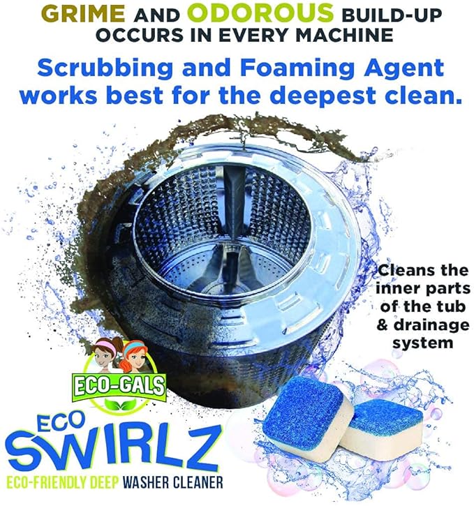 ECO-GALS Scrubz & Swirlz Washing Machine and Dishwasher Cleaner Bundle Unscented - 1 Year Supply Plus Dishwasher Magnet Organizer