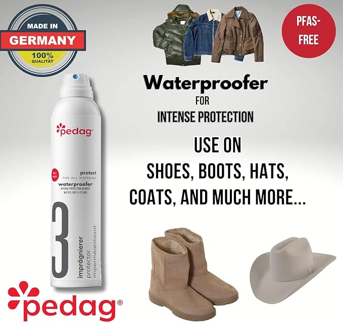 Pedag PFAS-Free Waterproofer | German Made | Heavy Duty Waterproof and Stain Repellent | Canvas & Fabric Spray Protector | Waterproofing Spray and Guard for Boots, Shoes, Tents, Hats, Jackets | 1 Can