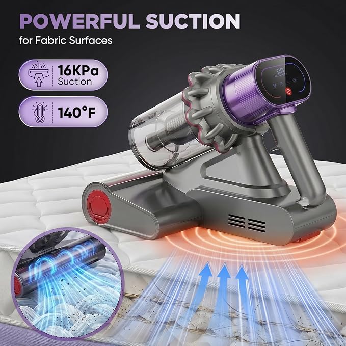 SakerPlus Powerful Bed Vacuum Cleaner, 350W Corded Mattress Vacuum with 2-Cup System,Smart Dust Sensor,Washable Dust Cup & Roller Brush for Mattress, Sofa(16.4 ft Corded)