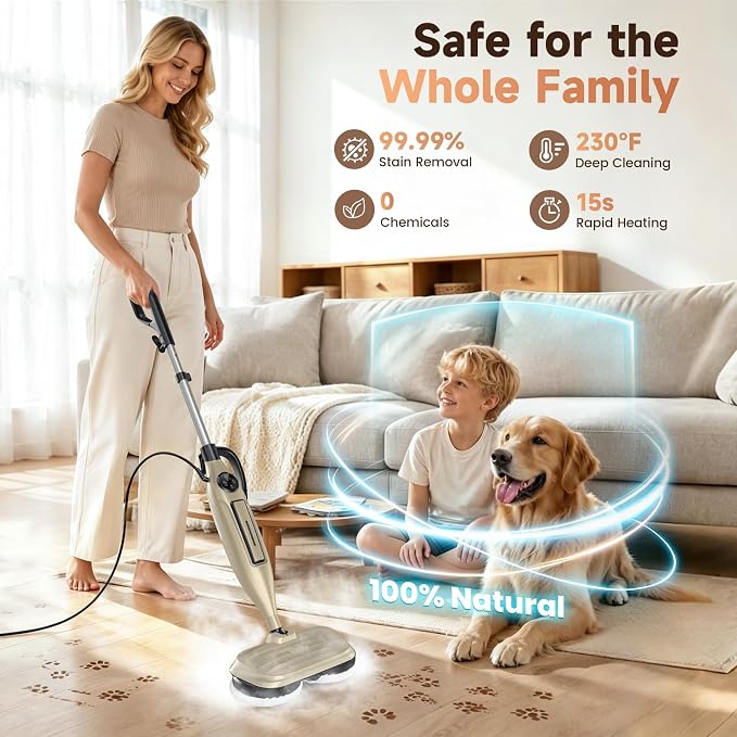 DEVOAC VM6 Scrubbing Steam Mop with Rotating Mop Pads, 10 in 1 Steam Mop, Lightweight Spin Mop & 3 Steam Modes for Hard Floor Laminate Marble Floors (Auster)