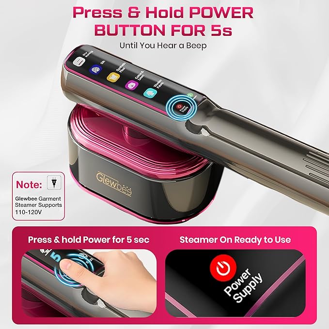 Travel Steamer for Clothes, 1200W Portable Steamer & Iron 2 in 1, Handheld Garment Steamer with 10s Fast Heatup, 5 Modes LED Touch Display, Large Ceramic Panel & 110ml Tank for Home and Travel