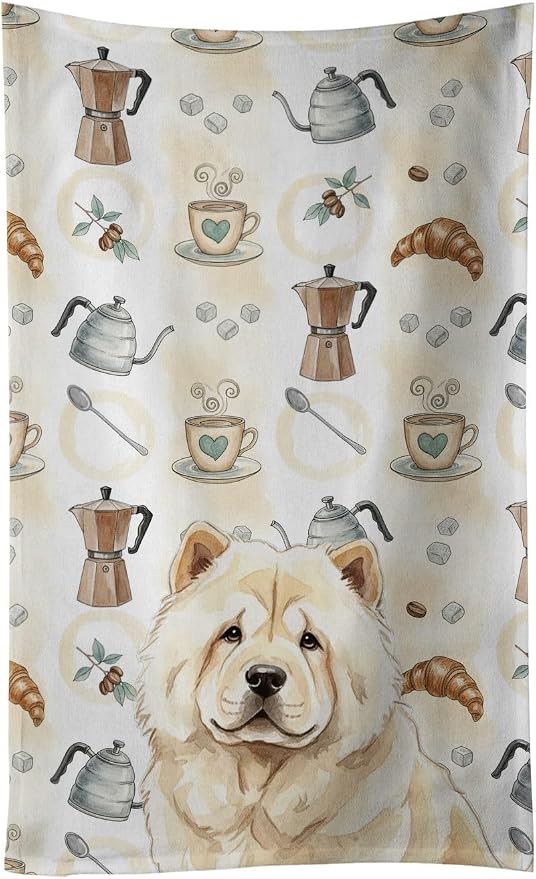 Caroline's Treasures Cream Chow Chow Coffee Bar Kitchen Towel Velour Plush Front and Cotton Loop Back Machine Washable