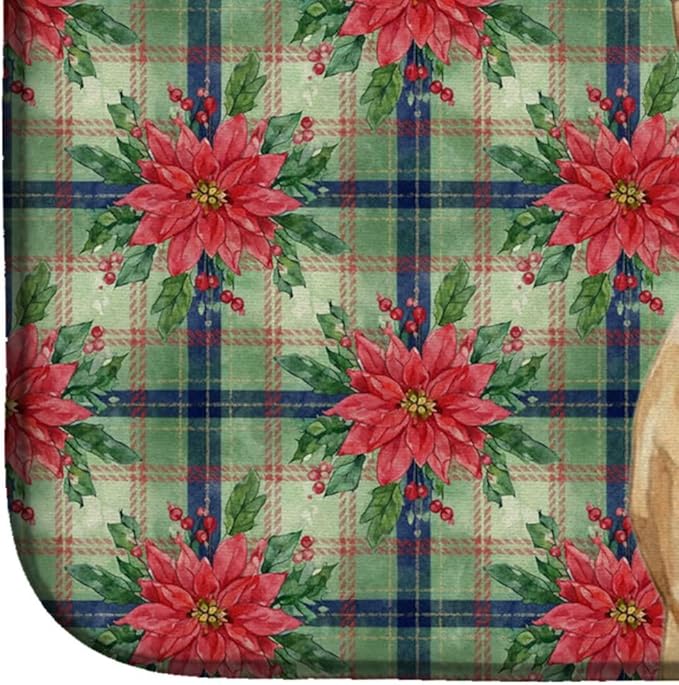 Caroline's Treasures Fawn American Staffordshire Terrier Christmas PoinsettIas Dish Drying Mat Absorbent Dish Drying Mat Pad for Kitchen Counter Dish Drainer Mat for Countertop, 14 x 21", Multicolor
