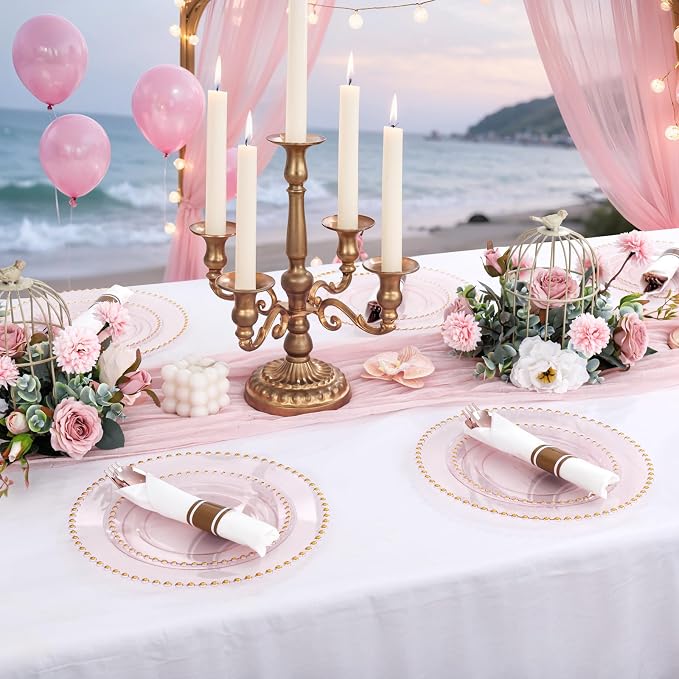 Supernal 100pack Rose Gold Plastic Silverware with Napkins, Prewrapped & Rolled Rose Gold Disposable Utensils, Elegant Pink Gold Cutlery Rolls for Wedding, Baby Shower & Party