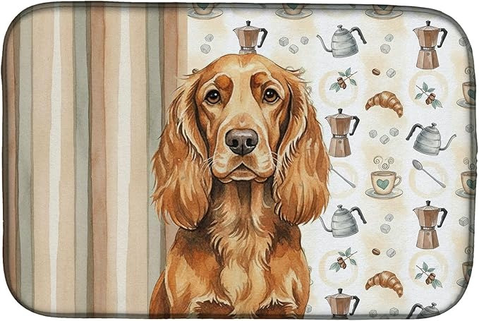 Caroline's Treasures Sussex Spaniel Coffee Bar Dish Drying Mat Absorbent Dish Drying Mat Pad for Kitchen Counter Dish Drainer Mat for Countertop, 14 x 21", Multicolor