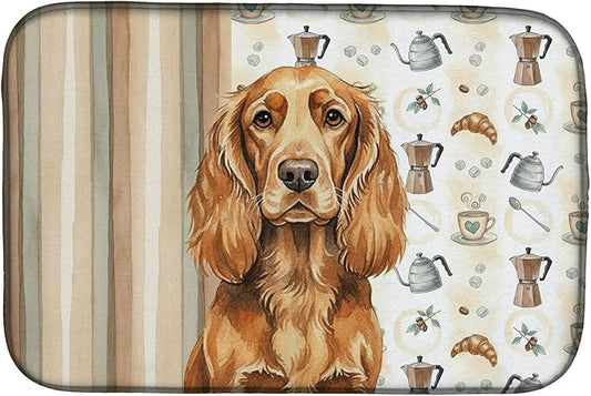 Caroline's Treasures Sussex Spaniel Coffee Bar Dish Drying Mat Absorbent Dish Drying Mat Pad for Kitchen Counter Dish Drainer Mat for Countertop, 14 x 21", Multicolor