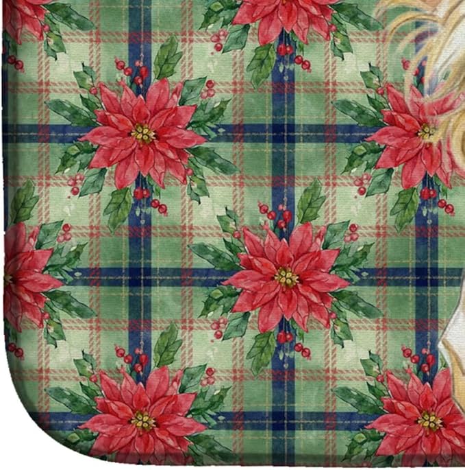 Caroline's Treasures Hairless Palomino Chinese Crested Christmas PoinsettIas Dish Drying Mat Absorbent Dish Drying Mat Pad for Kitchen Counter Dish Drainer Mat for Countertop, 14 x 21", Multicolor