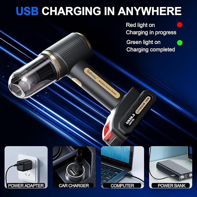 Handheld Car Vacuum Cordless Rechargeable 23000 Pa, 4in1 Handheld Strong Power Suction/Blow Vacuum Cleaner Portable Small Mini, Multi-Nozzles USB Hand Held for Pet/Car/Furniture/Home/Kitchen