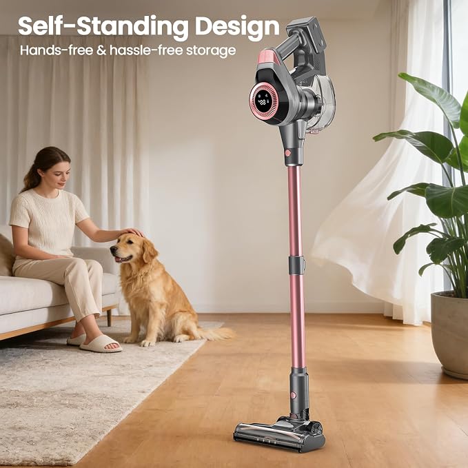 Dzaki N1 Cordless Vacuum Cleaner, 400W 35KPa Cordless Vacuum Cleaner for Home, Cordless Stick Vacuum with LED Display, Anti-Tangle Self-Standing Rechargeable Stick Vacuum for Home Pet Hair Hard Floor