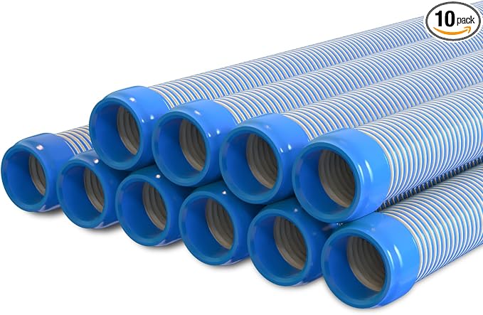 Poolvio Pool Vacuum Hose 33 Feet (10 x 40 Inch), 1.5 Inch Cuffs, Compatible with Most Inground Pool Automatic Cleaners, Blue
