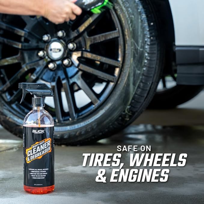Slick Products Heavy-Duty Cleaner & Degreaser – Professional Strength Citrus Formula for Tires, Wheels, Engines, Chains & Tough Grime – Ready to Use or Dilute, 16 oz