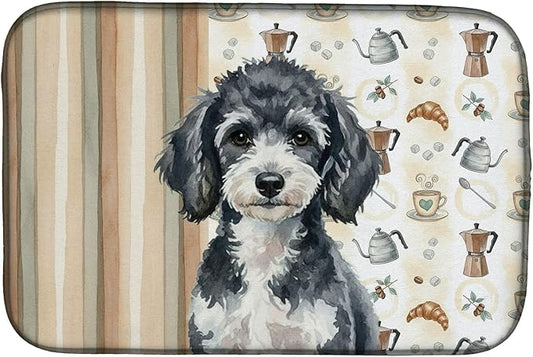 Caroline's Treasures Miniature Parti Poodle Coffee Bar Dish Drying Mat Absorbent Dish Drying Mat Pad for Kitchen Counter Dish Drainer Mat for Countertop, 14 x 21", Multicolor