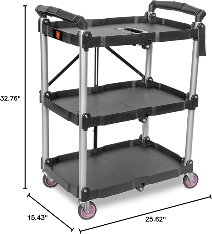 WEN Compact Foldable Service Utility Cart, Three Tier with 165-Pound Capacity (73065)