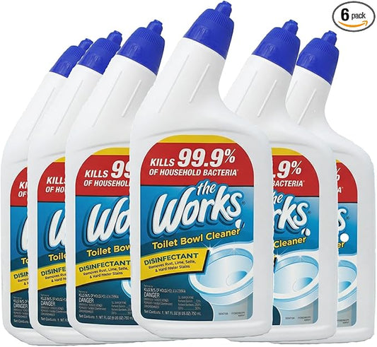 The Works Toilet Bowl Cleaner Disinfectant Removes Rust Lime Scale and Hard Water Stains Kills 99.9% of Household Bacteria 24 fl oz (Pack of 6)