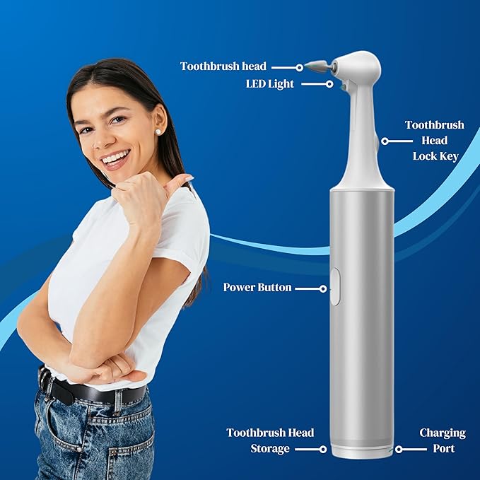 Ultrasonic Electric Teeth Polisher - Rechargeable Dental Calculus & Plaque Remover with 5 Heads, 3 Modes, and LED Light for At-Home Dental Care