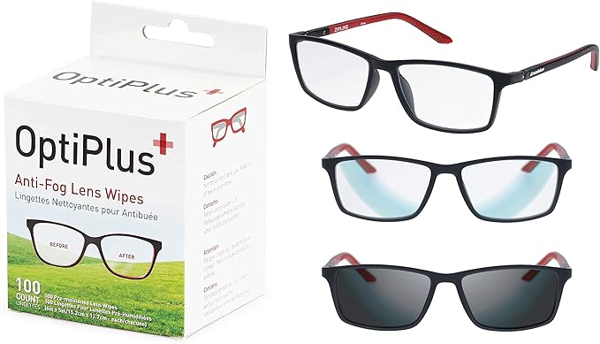 OptiPlus 100ct Anti-Fog Wipes and Croakies Zipline Photochromic Eyewear | UV400 and Bluelight Protection
