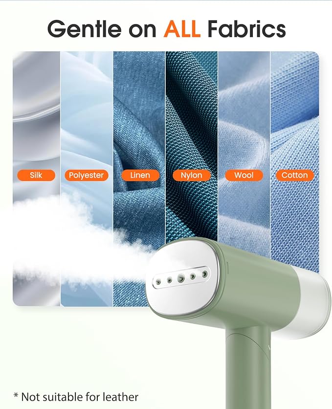 Handheld Steamer for Clothes, 1200W Foldable Travel Steamer, 20 Sec Preheat Garments Wrinkle Remover, 120V Portable Hand Iron with 150ml Water Tank, Clothes Steamer for Home Travel Green