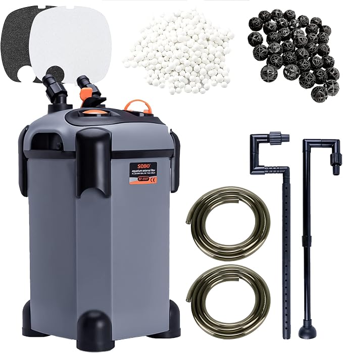 SUNWEN Aquarium External Ultra-Quiet Canister Filter, Fish Tank Water Circulation Filter with Filter Media 171/225/266/317/397GPH