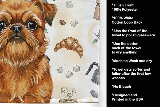 Caroline's Treasures Belge Brussels Griffon Coffee Bar Kitchen Towel Velour Plush Front and Cotton Loop Back Machine Washable