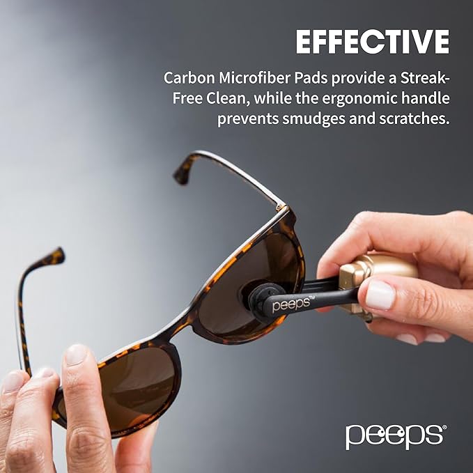 Peeps Glasses Cleaner - for Eyeglasses, Reading Glasses, and More - Lens Cleaner with Carbon Microfiber Tech-Electroplated Silver-2 Count (Pack of 1)