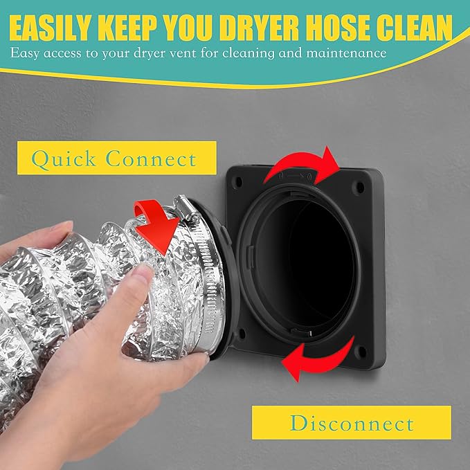 VIWINVELA Dryer Vent Hose Connector Kit - Dryer Vent Wall Plate - Dryer Duct Connector Wall Vent with Quick Connect & Disconnect Dryer Dock Connector (Dryer Vent Connector - Black)