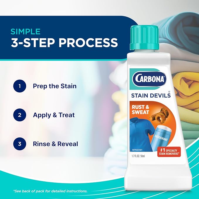 Carbona Stain Devils #9 (1.7 Fl Oz), Targeted Spot Cleaner for Rust & Perspiration Stains, Safe on Skin & Washable Fabrics