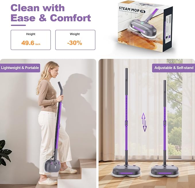 Scrubbing Steam Mop with Rotating Pads,All-in-One Spin Steam Cleaner for Floor Cleaning,Large Tank,23FT Cord, LED Headlights,Reusable Pads & Self-Standing,Safe for Hard Floor/Laminate/Marble