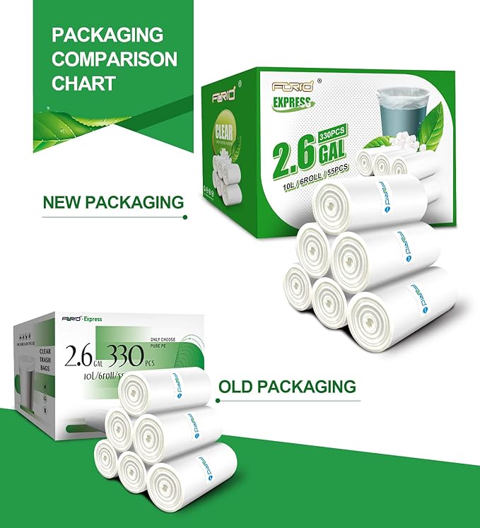 FORID Clear Small Trash Bags, 2.6 Gallon Garbage Bags, Wastebasket Bin Liners 330 Count Plastic Trash Bags for Bathroom Bedroom Office Garbage Can 10 Liters - Durable & Thick Trash Bag