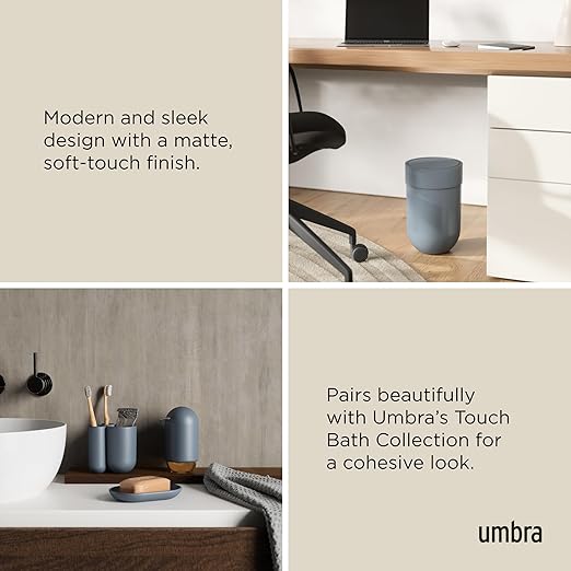 Umbra Touch Trash Can, Small Garbage Bin Waste Basket with Lid for Bathroom, Slate Blue