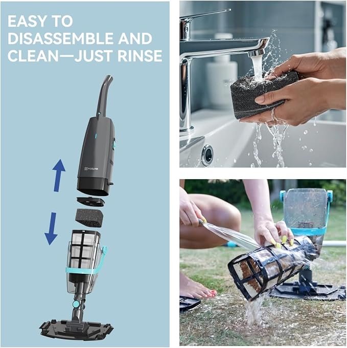 PoolMr Cordless Pool Vacuum for Above Ground Pools & Inground Pools, 18.5 GPM Suction, 60min Runtime – Handheld Pool Vacuum with Telescopic Pole, for Spas & Hot Tubs, Solid Black