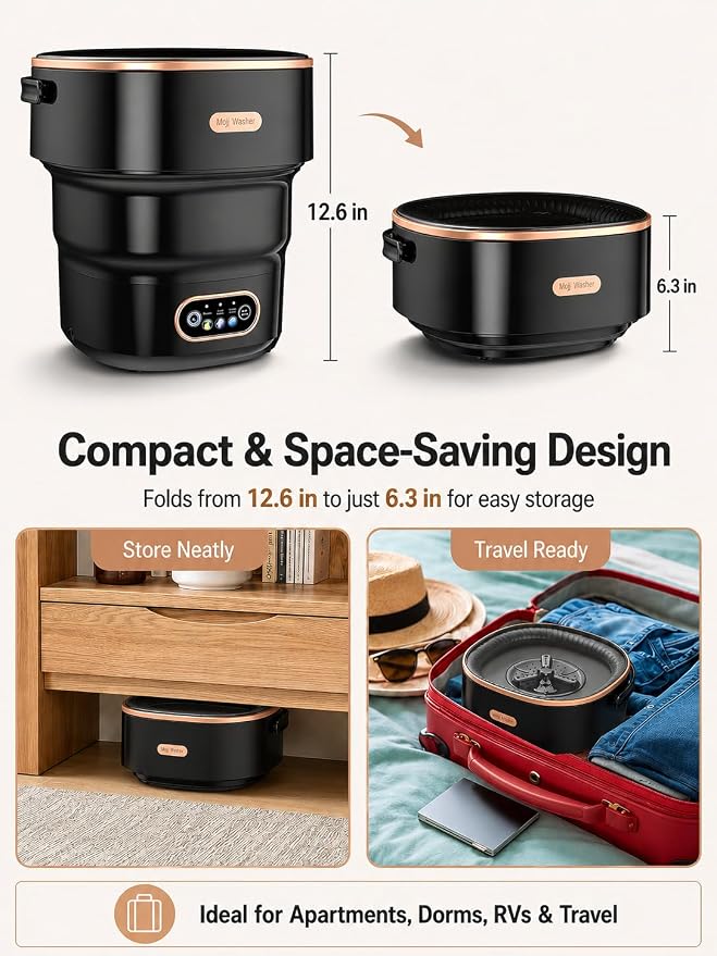 Portable Washing Machine 16L Foldable Mini Washer for Underwear Socks Baby Clothes Small Loads Compact Washer for Apartment Dorm RV Travel (Black)