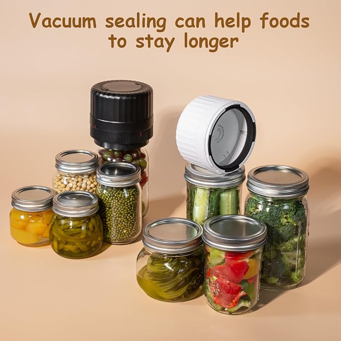 HTPOW Automatic Mason Jar Vacuum Sealer, One-Touch for Food Storage | Canning, pickling, one-touch operation, 1300mAh rechargeable battery, wide & regular mouth jar compatible
