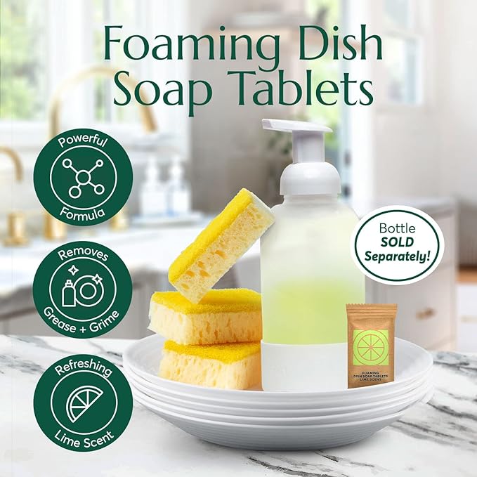 CLEANOMIC Reusable Kitchen Cloth, Foaming Dish Soap Tablets & Tablet Tin Bundle