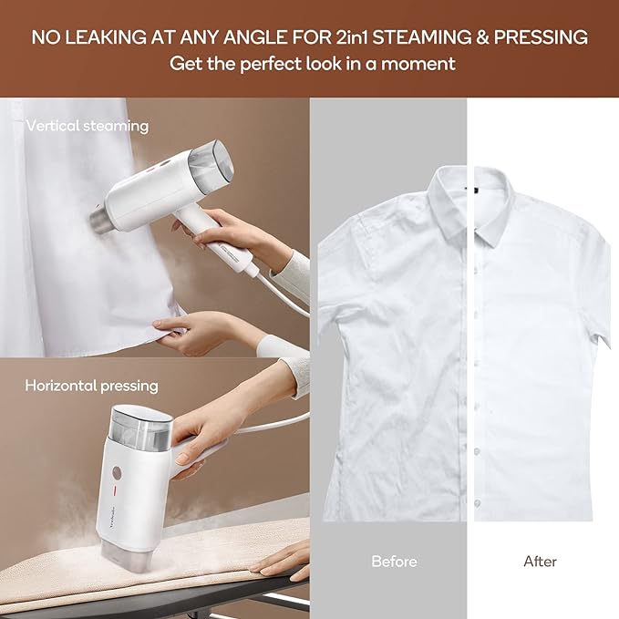 Newbealer Steamer for Clothes, 2 Steam Levels & Dry Iron, 120V Only (Gold) | Foldable & 20s Fast Heat, 360°Anti-Spill, 1200W 180ml Handheld Fabric Wrinkle Remover, 1.5 lbs Compact Size for Trip/Home