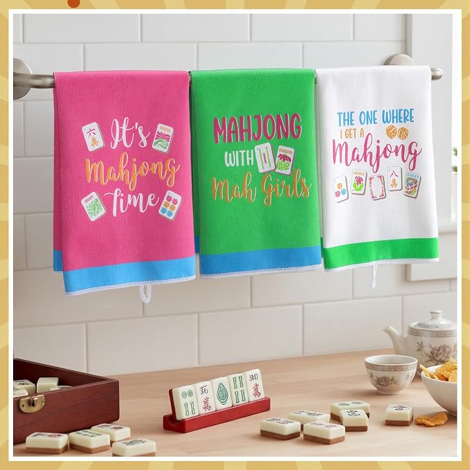 Hahafelt 6 Pcs Mahjong Gifts Dish Towels - Mahjong Decorative Kitchen Towels, Hostess Gifts Tea Towel for Kitchen Decor Cocktail Mah-Jong Lovers Bathroom Home, 16 x 24 Inches