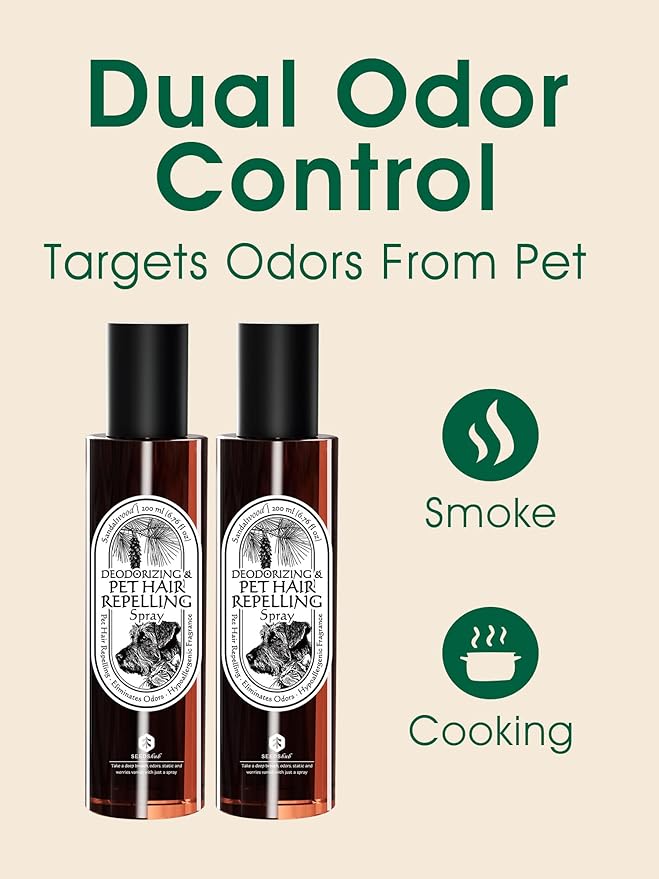 4-in-1 Pet Hair Remover Spray, Pet Hair Dissolver & Odor Neutralizer, Plant Based Enzymes, Safe for Pets, Clothes & Furniture, Refresh Pine Nut Scent, 13.52 fl oz, 2 Full Size Pack