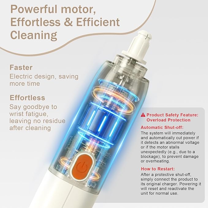 Electric Bottle Brush Cleaner Set, USB Rechargeable 360° Spin Baby Bottle Cleaner with 2 Brush Heads & Straw Brush, Waterproof, High/Low Speed, Portable Travel Cleaning Kit, White