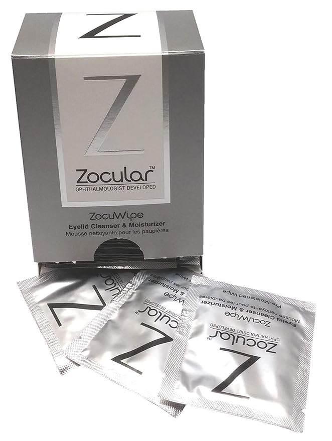 Zocular Zocuwipe Eyelid Wipes with Natural Okra Complex – Gentle Eyelid Cleansing & Moisturizing Pads – 40 Count
