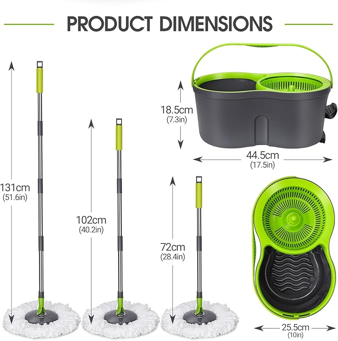 Masthome 36" Commercial Mop with 3 Microfiber Pads & Pedal Spin Mop and Bucket with Wringer Set and 3 Mop Pads - Home & Office Suitable
