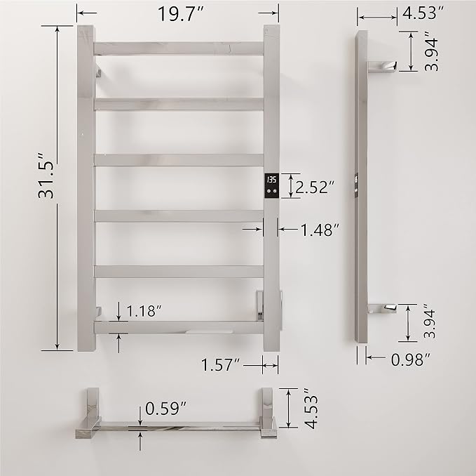 Topdattion Electric Towel Warmer | Super Thin | with Timer & Temperature Multi-Level Adjustments | Hardwired & Plug-in | 6 Bar Brushed Finish