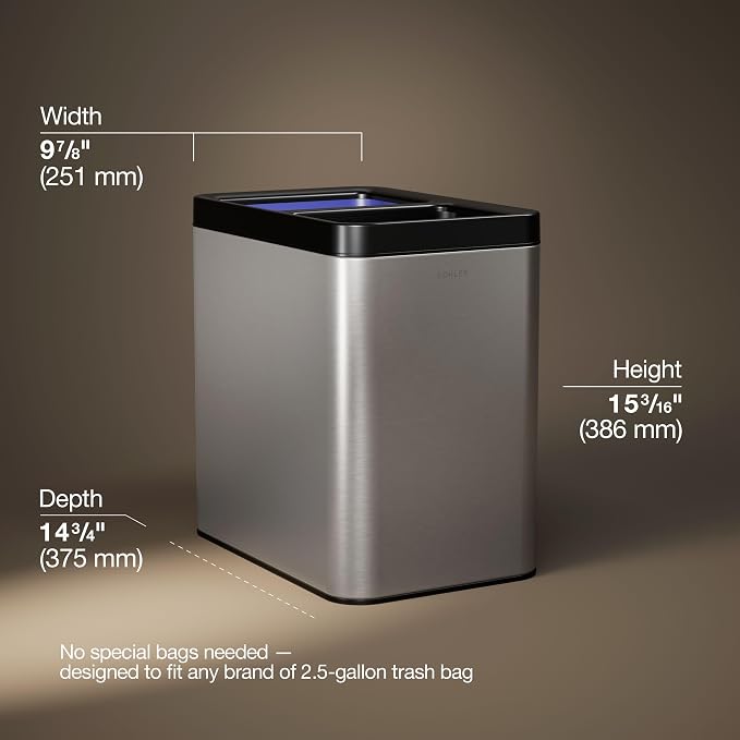 Kohler K-31315-ST 22-Liter Dual-Bin Open-Top Trash Can, Stainless Steel