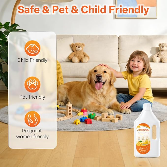1 L Floor Cleaning Solution Orange Scent, Compatible with Roborock/Shark/Bissell/Swiffer/IRobot/Eufy Quick Drying Without Residue Suitable for All Robot Vacuums and Wet Dry Dual-Use Vacuum Cleaners